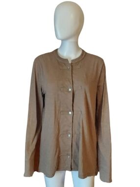 Eileen Fisher By Garnet Hill Mandarin Collar Organic Pima Cotton Sleep Shirt